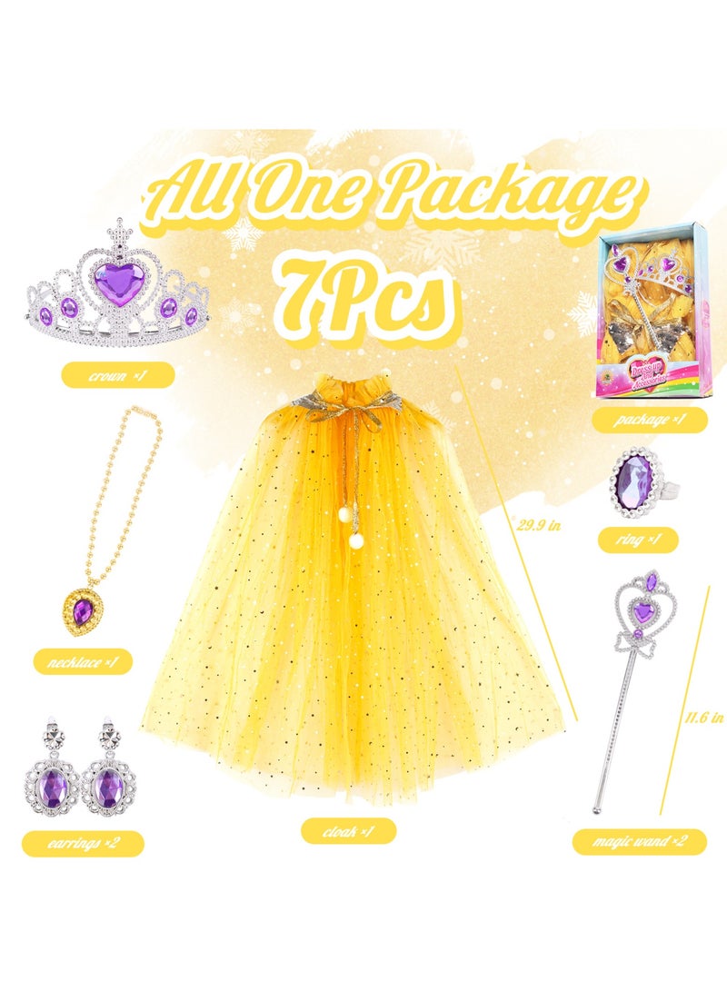 7-PCS Princess Cape Set,Girls Princess Cloak with Crown Accessories,Wand for Little Girls Dress up,Fun Gift Boxes（Blue） - Image 2