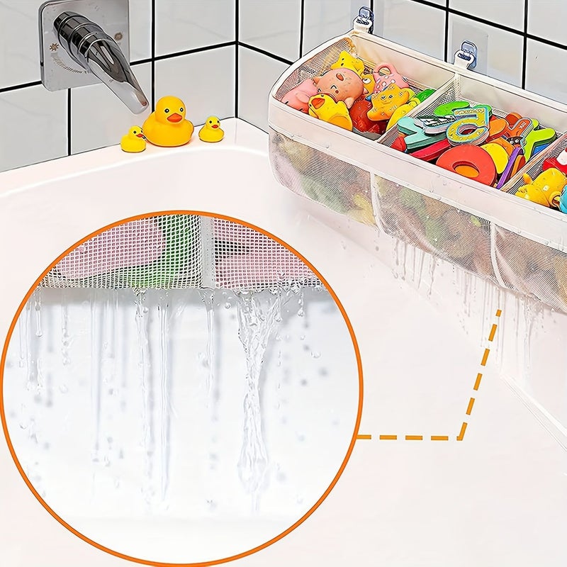White 3 Compartment Mesh Shower Storage Bag Large Capacity Bathtub Organizer - Image 4