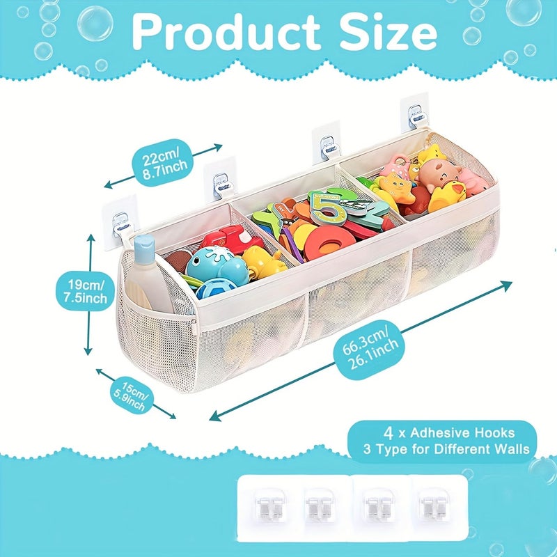 White 3 Compartment Mesh Shower Storage Bag Large Capacity Bathtub Organizer - Image 2