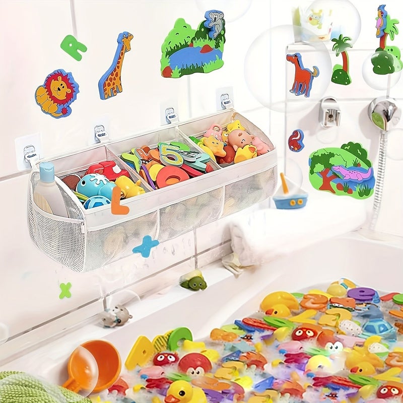 White 3 Compartment Mesh Shower Storage Bag Large Capacity Bathtub Organizer - Image 1