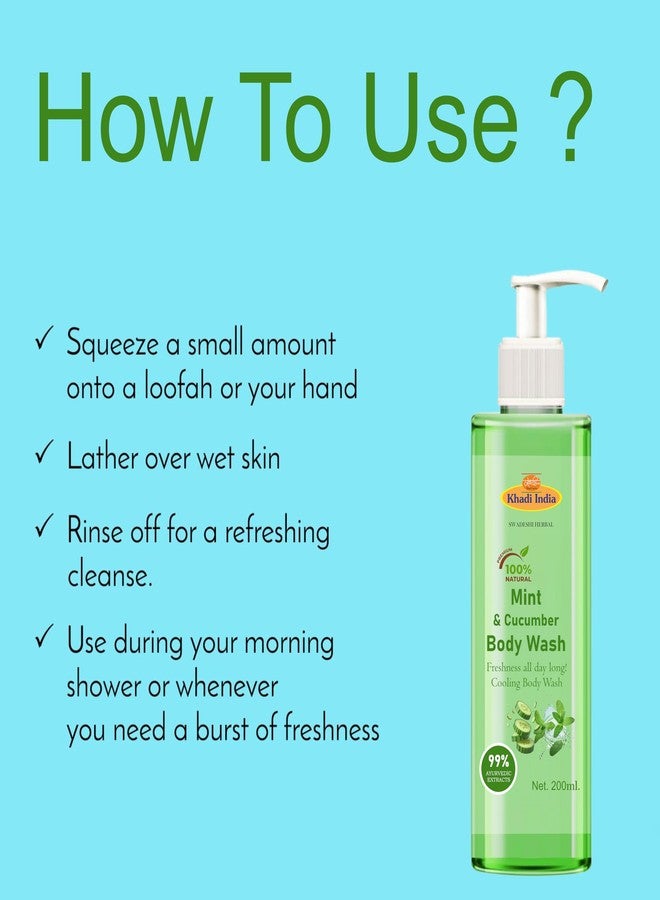 Vedimatic Khadi 100% Pure Natural Herbal Body Wash, Mint & Cucumber Shower Gel, Pouch, Moisturizing & Fragrant Bodywash, For Soft For Women & Men (PACK OF 1-200ml) - Image 5