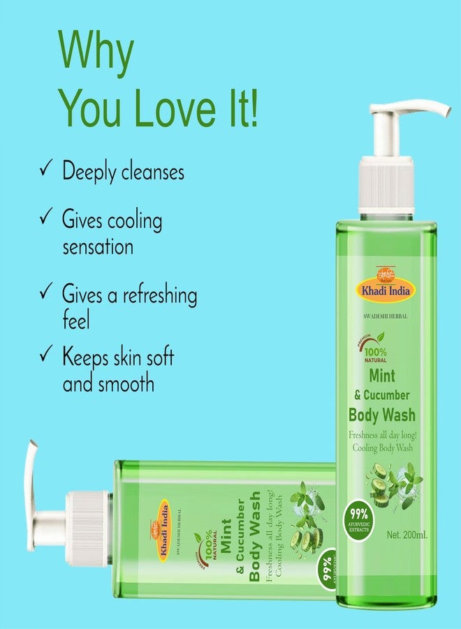 Vedimatic Khadi 100% Pure Natural Herbal Body Wash, Mint & Cucumber Shower Gel, Pouch, Moisturizing & Fragrant Bodywash, For Soft For Women & Men (PACK OF 1-200ml) - Image 4