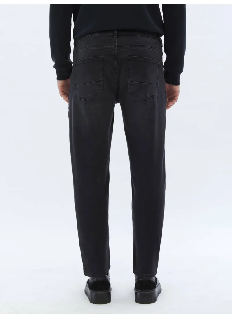 Kip Black Slim Fit Denim Cotton Blend Trousers