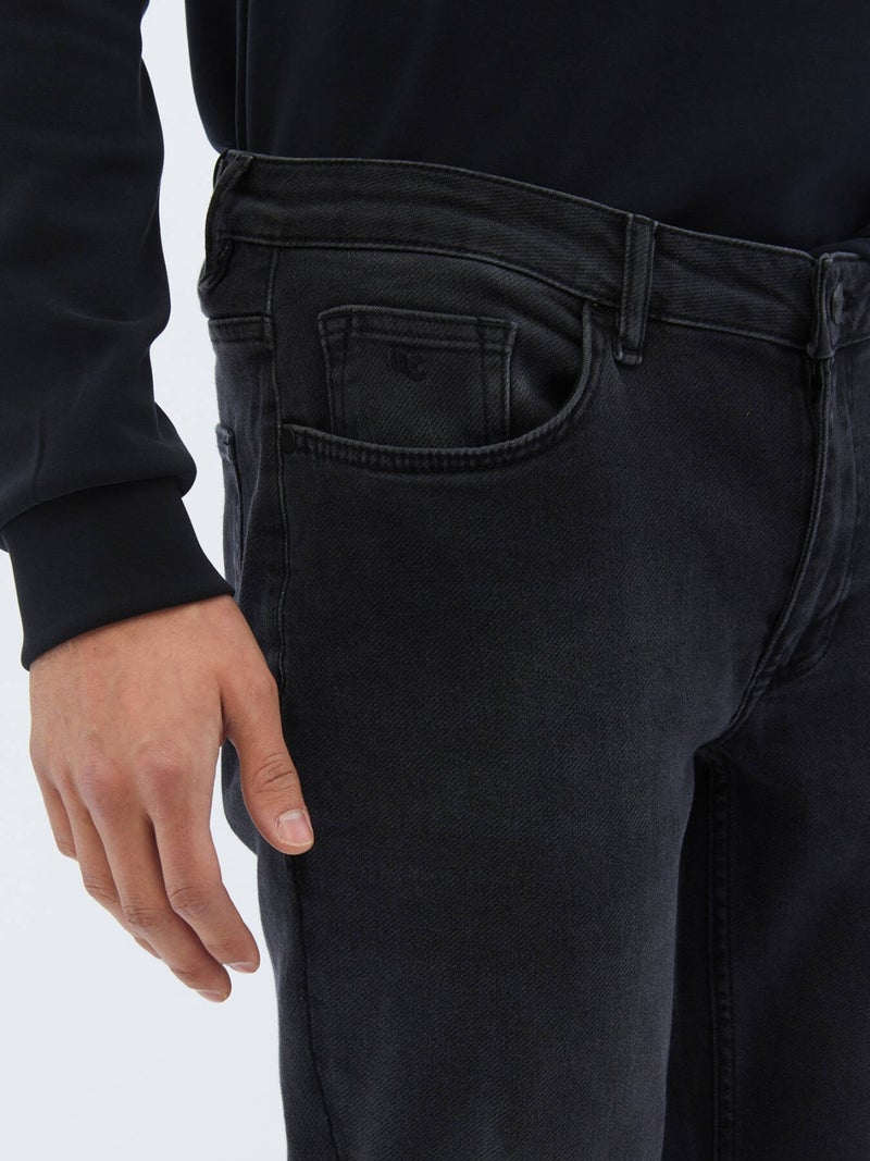 Kip Black Slim Fit Denim Cotton Blend Trousers  - Image 3