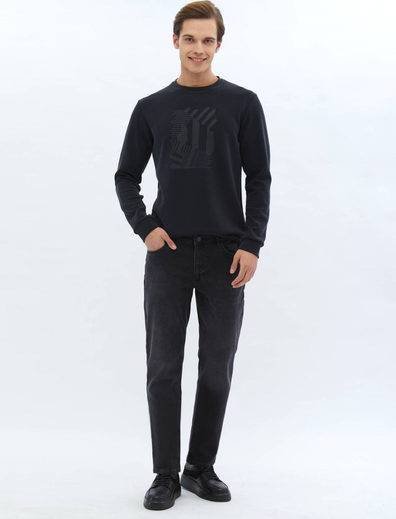 Kip Black Slim Fit Denim Cotton Blend Trousers  - Image 1