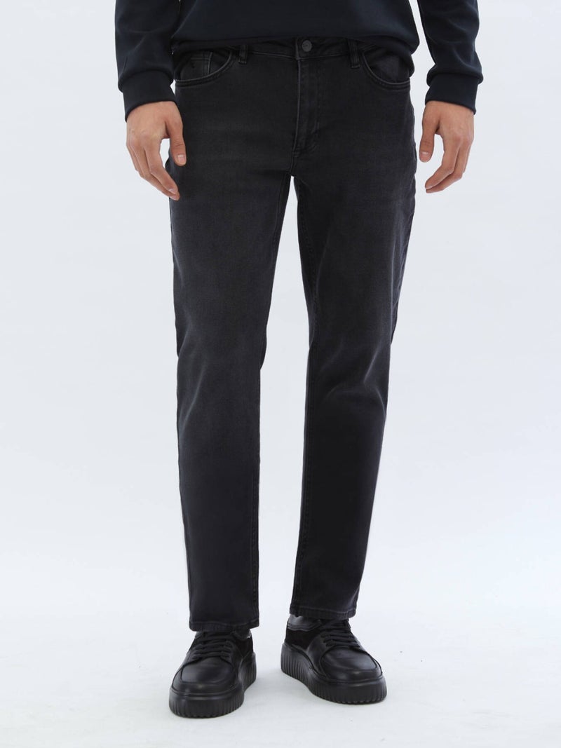 Kip Black Slim Fit Denim Cotton Blend Trousers  - Image 2