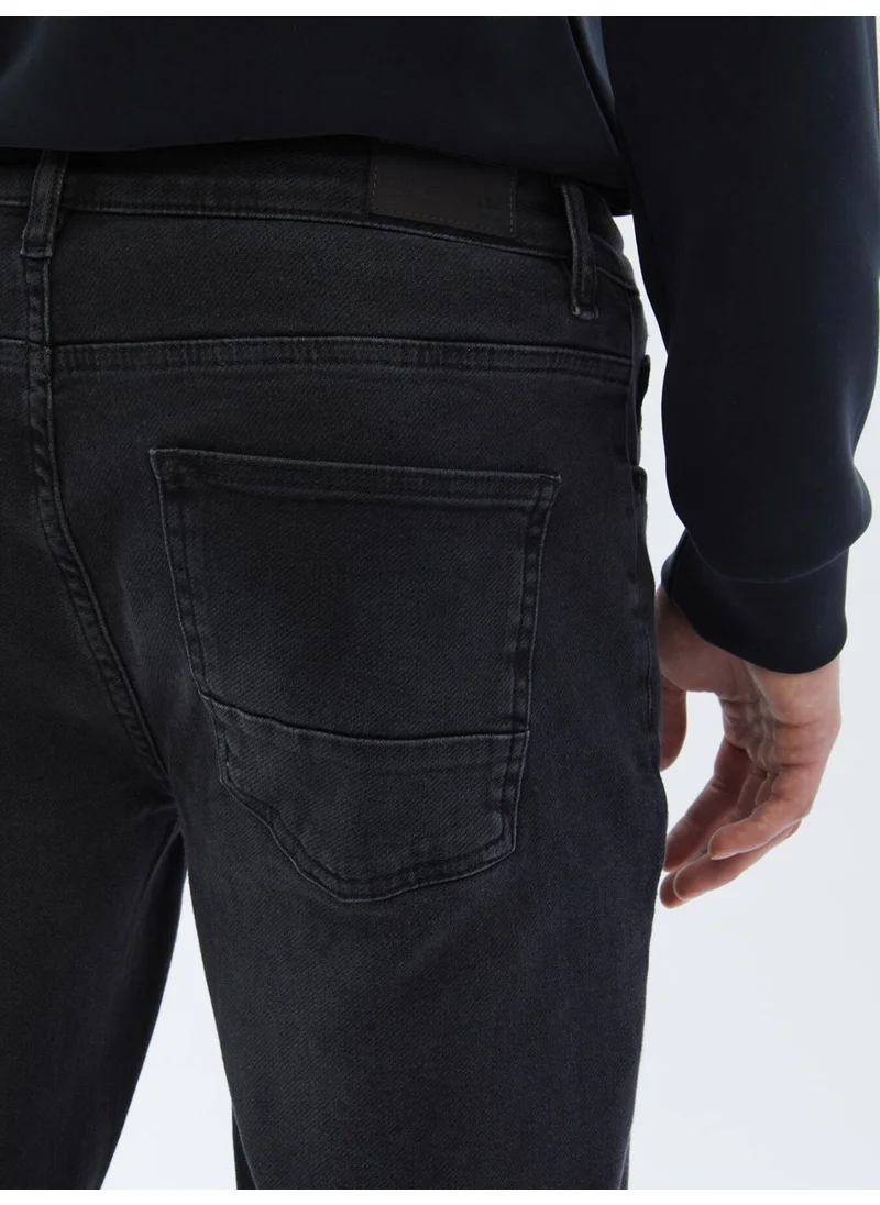 Kip Black Slim Fit Denim Cotton Blend Trousers