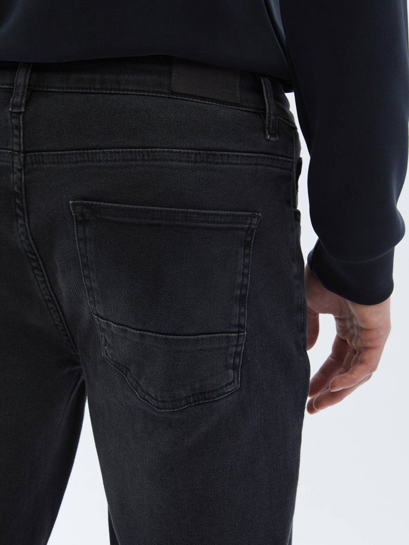 Kip Black Slim Fit Denim Cotton Blend Trousers  - Image 4