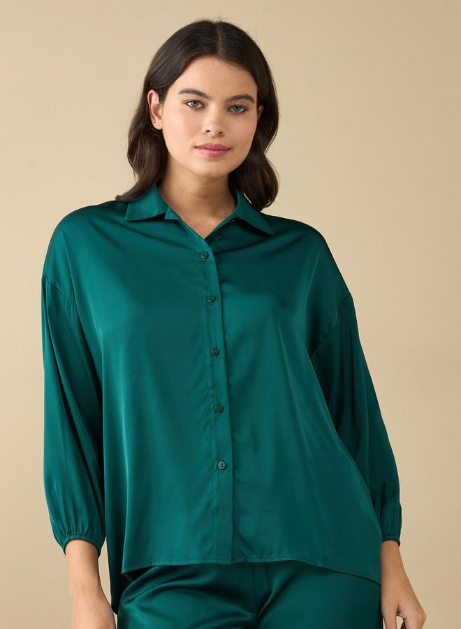 Splash FAV Solid Shirt with Long Sleeves and Pyjama Set - Image 2