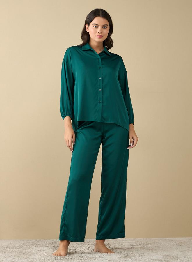Splash FAV Solid Shirt with Long Sleeves and Pyjama Set - Image 1