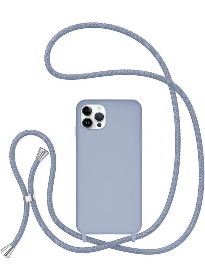 Case with Strap,Crossbody Phone Case with Adjustable Neck Shoulder Lanyard,Soft Silicone Shockproof Protective Phone Cover for iPhone 15 Pro Max (Grey) - Image 1