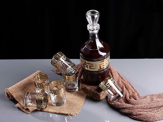 EXOMOON طقم شوت إكزومون الملكي الروسي | 7 قطع طقم ديسينتر وكؤوس | كؤوس حفلات | متعددة الاستخدامات للنبيذ، الويسكي، المشروبات الباردة وكؤوس الكوكتيل | 6 كؤوس (60 مل) و 1 ديسينتر (500 مل) - Image 1