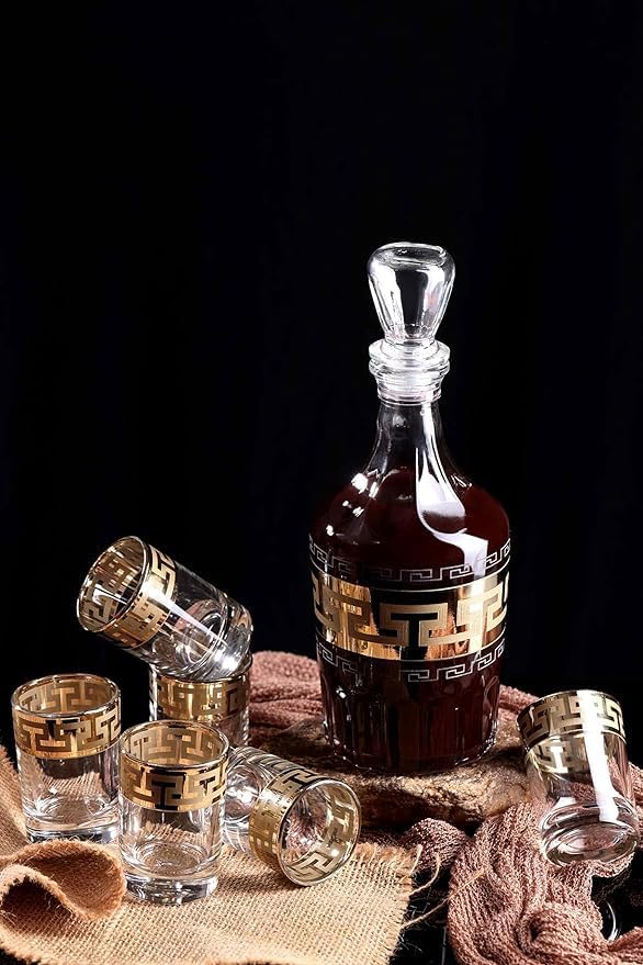 EXOMOON طقم شوت إكزومون الملكي الروسي | 7 قطع طقم ديسينتر وكؤوس | كؤوس حفلات | متعددة الاستخدامات للنبيذ، الويسكي، المشروبات الباردة وكؤوس الكوكتيل | 6 كؤوس (60 مل) و 1 ديسينتر (500 مل) - Image 2