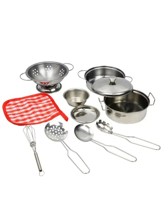 Mini Stainless Steel Kitchen Toys Set 10pcs Educational Kids Cooking Utensils - Image 1