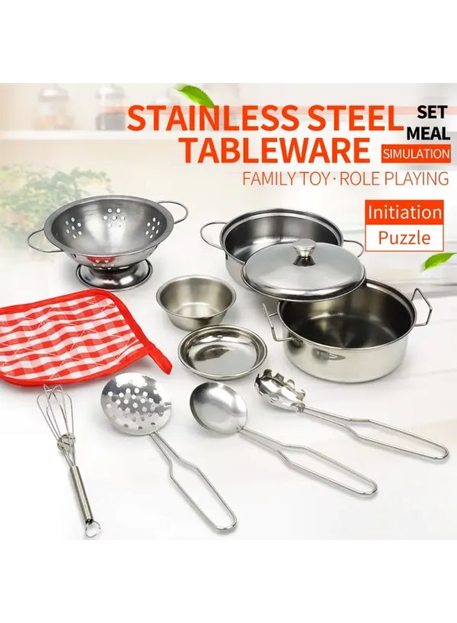 Mini Stainless Steel Kitchen Toys Set 10pcs Educational Kids Cooking Utensils - Image 2