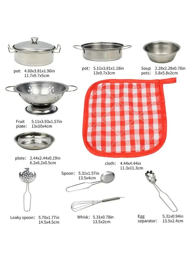 Mini Stainless Steel Kitchen Toys Set 10pcs Educational Kids Cooking Utensils - Image 4