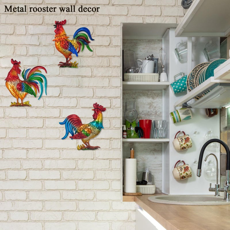 Tuokiuhn Rooster Metal Wall Art Decor Rooster Kitchen Decor Chicken Decor Living Room Bedroom Farmhouse Cabin Country Hanging Decorations Outdoor Garden Fence Art. - Image 3
