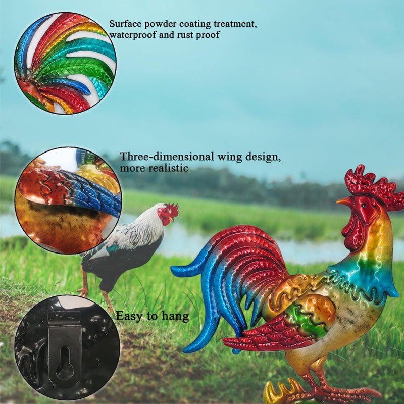 Tuokiuhn Rooster Metal Wall Art Decor Rooster Kitchen Decor Chicken Decor Living Room Bedroom Farmhouse Cabin Country Hanging Decorations Outdoor Garden Fence Art. - Image 4