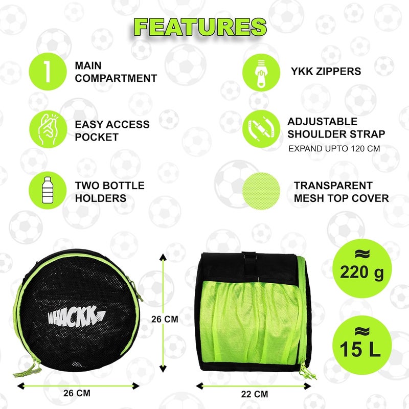 WHACKK Kick Soccer Black Green Football Equipment Bags|Basketball Volleyball Bags |Adjustable Strap Backpack |Ball Bag |Kitbag - Made in India - Image 2