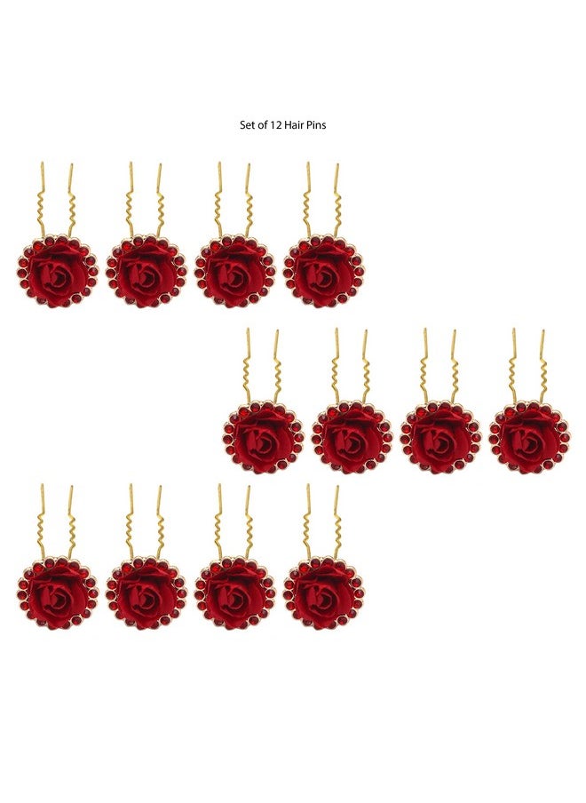 Paradise Paradise® Hair Pins For Women/Bridal Hair Accessories For Women And Girls/Juda Pins For Women (Red 12 pc)  - Image 5