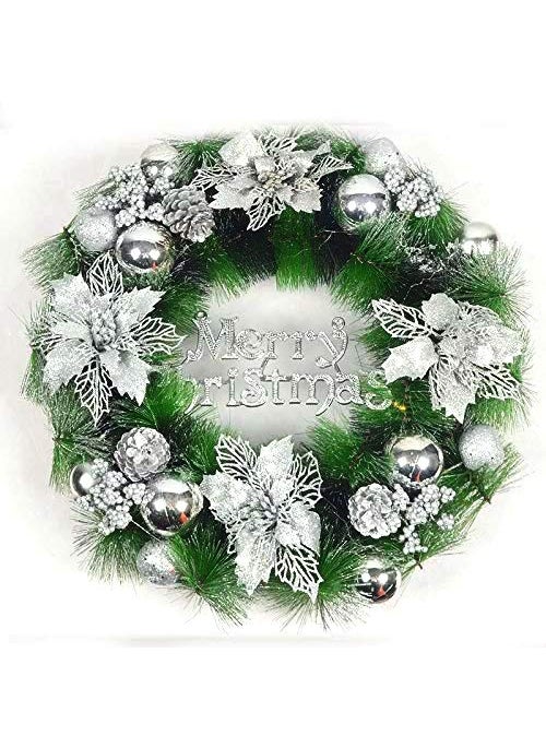 GL-Turelifes GL-Turelifes 12 Pieces 6.3 Glitter Christmas Flowers Violet Poinsettia Artificial Flower Christmas Tree Flowers Wreath Tree Ornaments with 12 Pcs Green Flower Stem  - Image 5