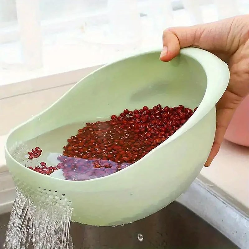 AsolBD 1pc Rice Washer Strainer Colanders for Cleaning Vegetable Fruit Pasta bowl Organizer Colander Multifunctional Kitchen Washing Basket Basin, Kitchen Supplies, Dishwasher Safe (Green) - Image 1