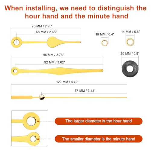 DOITOOL Silent Quartz Clock Mechanism Replacement Kit, Wall Clock Movement - Battery Operated Clock Mechanism - DIY Repair Parts Motor with Gold Metal Hands - Thread Length 11mm (55/128 Inch) - Image 5