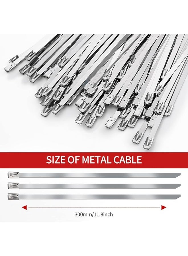 Metal Zip Ties 11.8 inch 100pcs 304Stainless steel Heavy duty Multi-purpose Self-locking Cable Ties Suitable for in machinery, vehicles, farms, pipes, roofs,cables, as well as Outdoor binding - Image 4