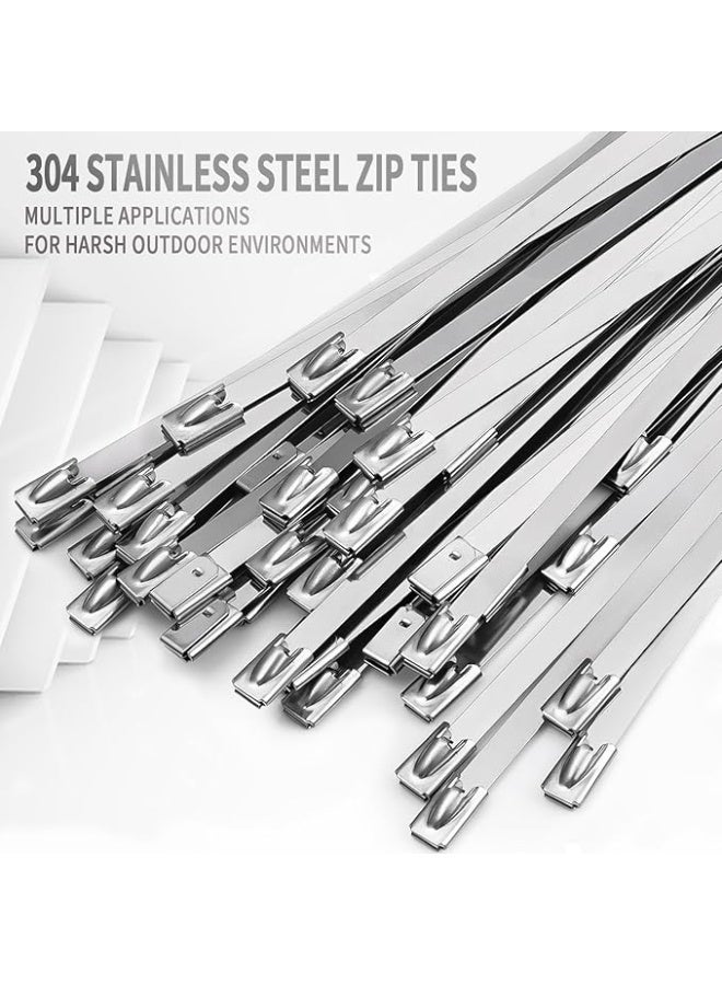 Metal Zip Ties 11.8 inch 100pcs 304Stainless steel Heavy duty Multi-purpose Self-locking Cable Ties Suitable for in machinery, vehicles, farms, pipes, roofs,cables, as well as Outdoor binding - Image 2