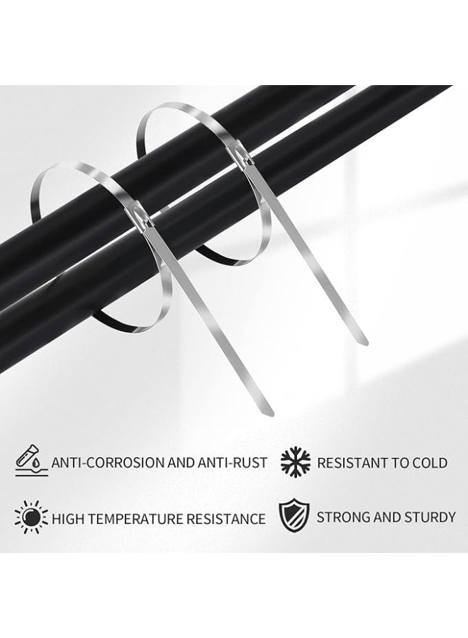 Metal Zip Ties 11.8 inch 100pcs 304Stainless steel Heavy duty Multi-purpose Self-locking Cable Ties Suitable for in machinery, vehicles, farms, pipes, roofs,cables, as well as Outdoor binding - Image 3