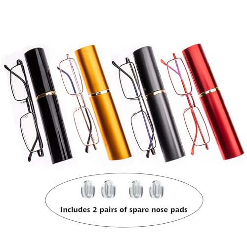 OWTXIS Slim Pen Reading Glasses for Men Women, Blue Light Blocking 4 Pack Small Tube Reader Glasses with Portable Clip Case, +1.25 - Image 2