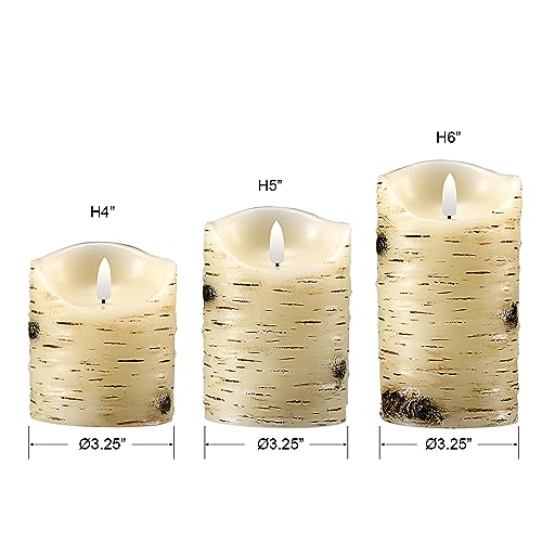 qinxiang Flameless Candles LED Candles Birch Bark Set of 3 (D 3.25" x H 4" 5" 6") Ivory Real Wax Pillar Battery Operated Candles with LED Flame 10-Key Remote Control and Cycling 24 Hours Timer - Image 2