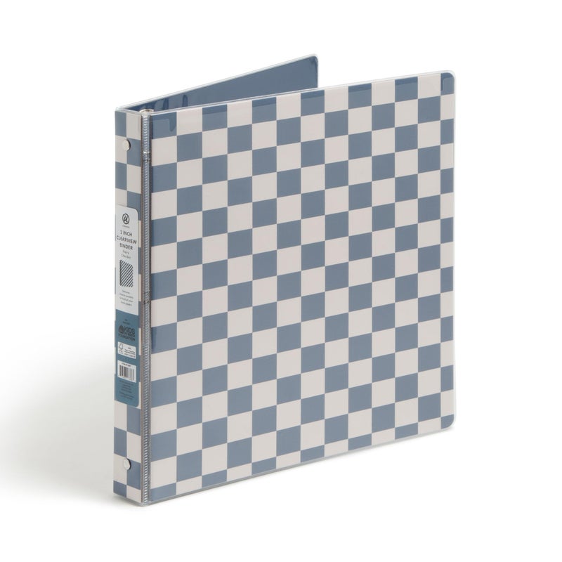 U Brands Checkered Preppy Blue 3 Ring Binder, 1-Inch, Holds 225 Sheets, Durable Round Rings, Clear View, Letter Size, 1 Pack - Image 2