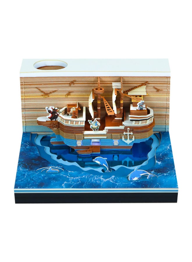 Pirate Ship Paper Sculpture Calendar Office Workstation Decompression Ornaments Creative Cultural And Creative Souvenirs 3d Stereo Note Pad