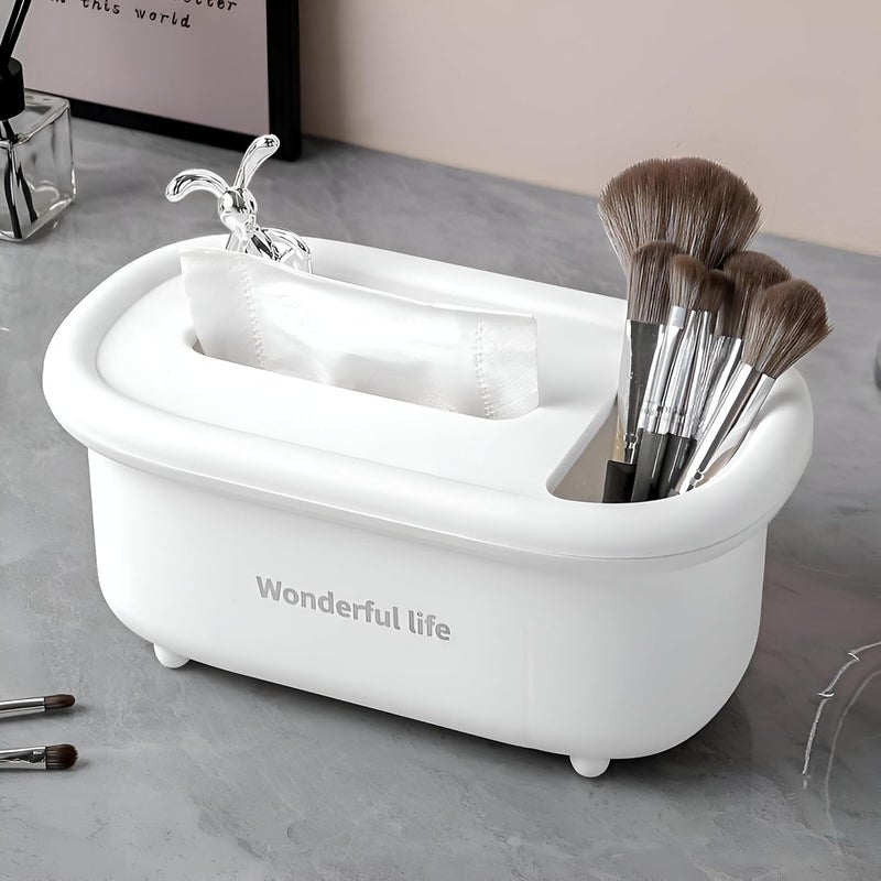 XPY-V9 Decorative Tissue Holder,H.Quality Plastic Napkin Holder With Cutie Rabbit Theme - Organizer & Light storage Dispenser Ideal For [Bathrooms][Livingrooms][Kids room][Office] (White) - Image 1