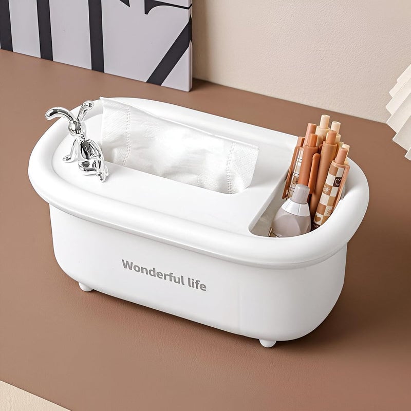 XPY-V9 Decorative Tissue Holder,H.Quality Plastic Napkin Holder With Cutie Rabbit Theme - Organizer & Light storage Dispenser Ideal For [Bathrooms][Livingrooms][Kids room][Office] (White) - Image 2