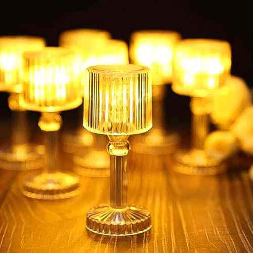 DeoDap LED Table Lamp 1 Pc – Portable Plastic Crystal White Glass Night Lamps, Small Acrylic Desk Lights, Golden Bulb, Showpiece for Reading, Bedroom, Living Room and Diwali Gifts (Battery Powered) - Image 1