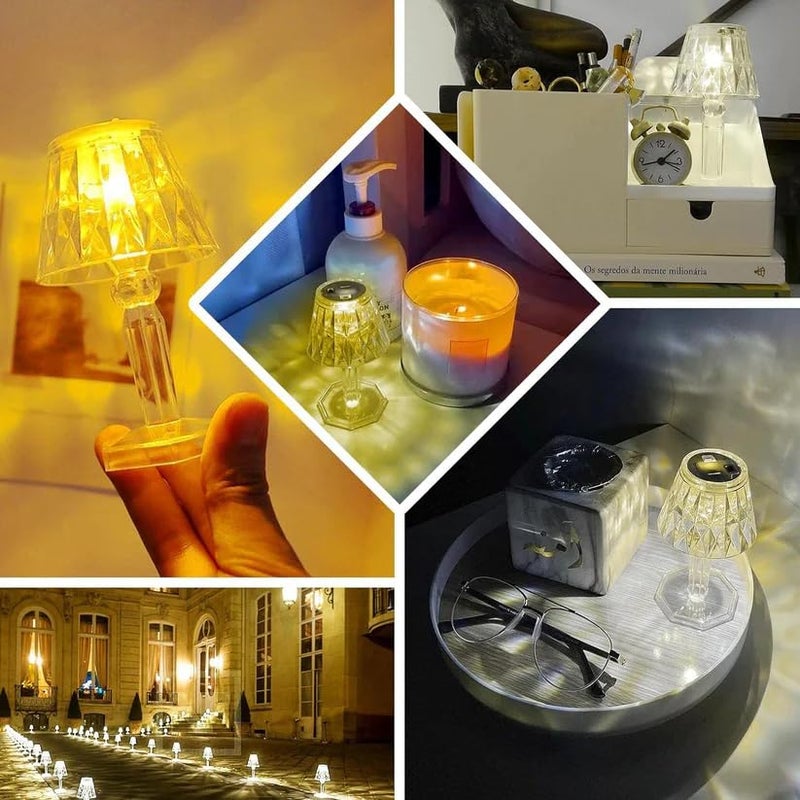 DeoDap LED Table Lamp 1 Pc – Portable Plastic Crystal White Glass Night Lamps, Small Acrylic Desk Lights, Golden Bulb, Showpiece for Reading, Bedroom, Living Room and Diwali Gifts (Battery Powered) - Image 3