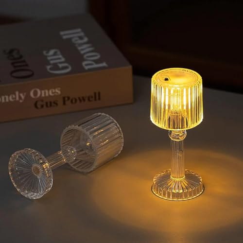 DeoDap LED Table Lamp 1 Pc – Portable Plastic Crystal White Glass Night Lamps, Small Acrylic Desk Lights, Golden Bulb, Showpiece for Reading, Bedroom, Living Room and Diwali Gifts (Battery Powered) - Image 4