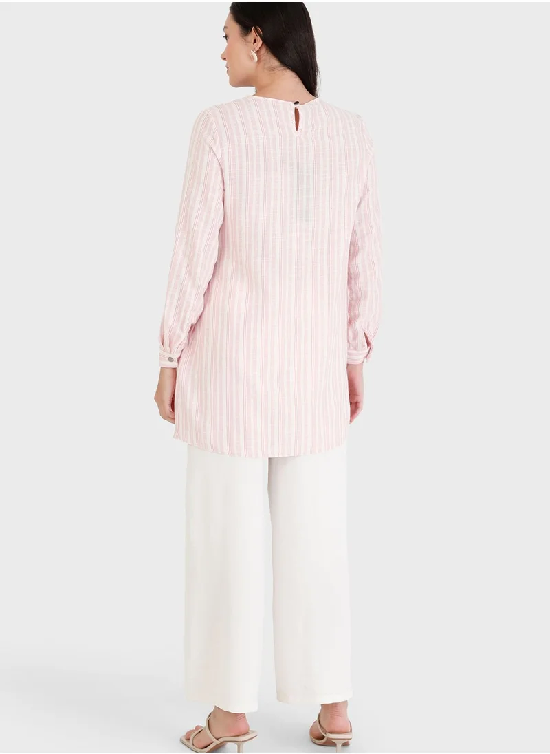Tavin by Modanisa Crew Neck Striped Tunic