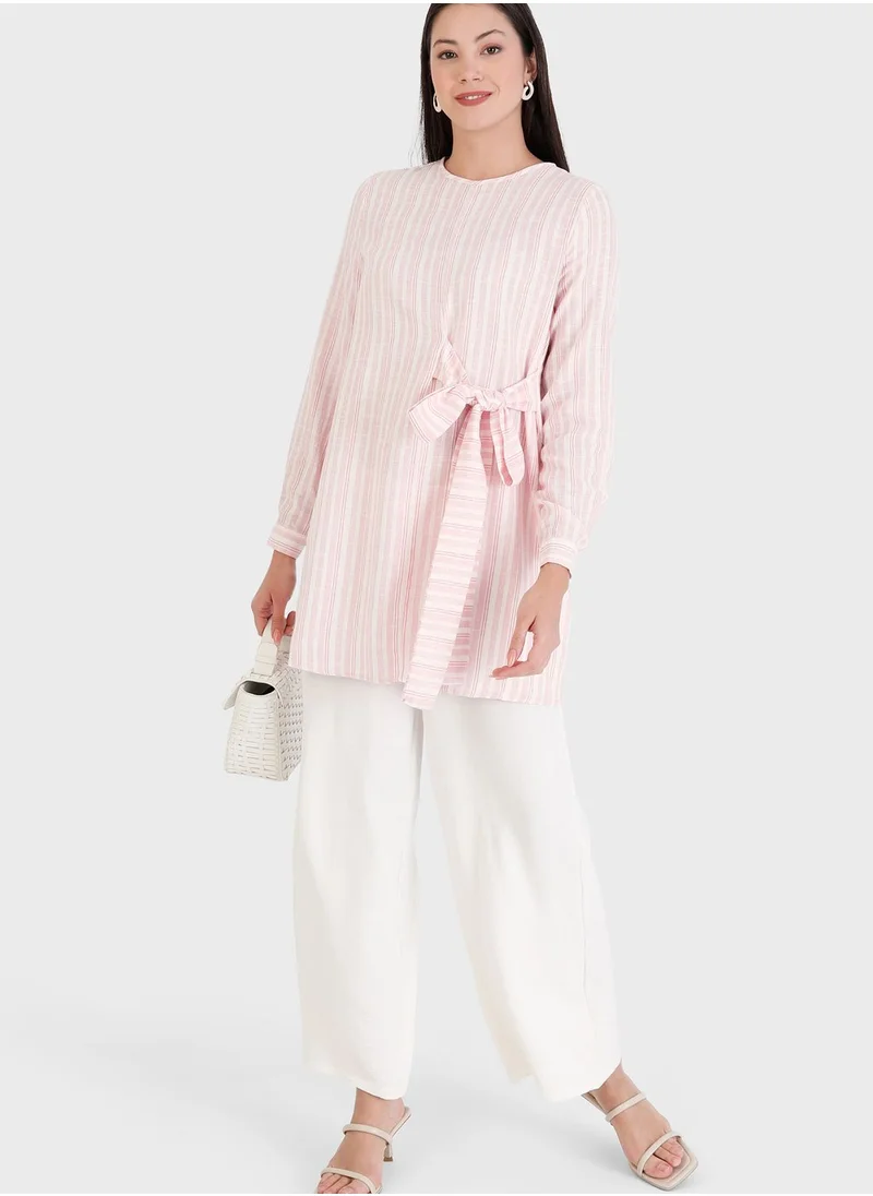 Tavin by Modanisa Crew Neck Striped Tunic