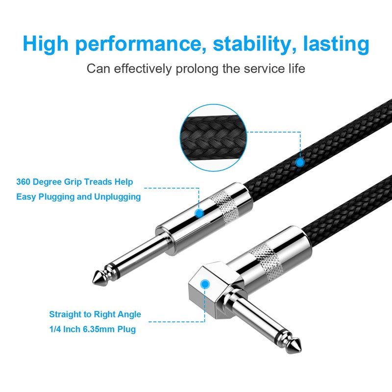 New Bee Guitar Cable 10ft Electric Instrument Bass AMP Cord for Electric Mandolin, Pro Audio (Right Angle to Straight, Black) - Image 4