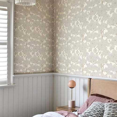 JiffDiff Tree Wallpaper Peel and Stick Jungle Wall Paper Forest Mural Stick on Wallpaper Modern Waterproof Self Adhesive Contact Paper(17.3" x 400" Cream) - Image 4