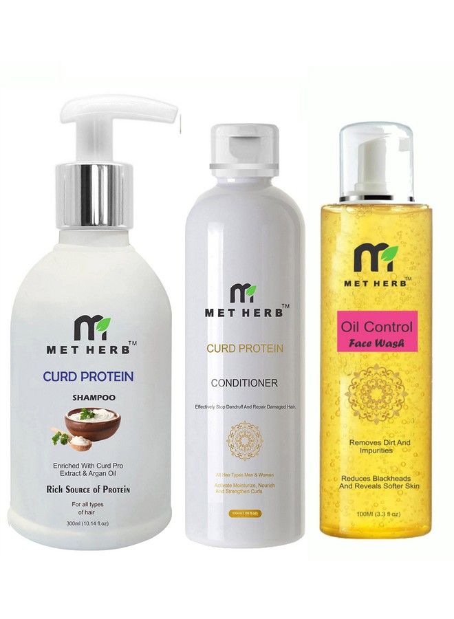 Metherb Curd Shampoo300Ml & Curd Protein Conditioner 200Ml & Oil Control Face Wash 100Ml (Combo Pack) - Image 2