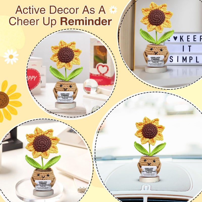 Gossby Handmade Positive Sunflower Doll Crochet with Card - Women Coworker Appreciation Gift - Retirement, Farewell, Goodbye, Leaving, Going Away Gift for Coworker - Good Luck Finding Better Coworkers - Image 4