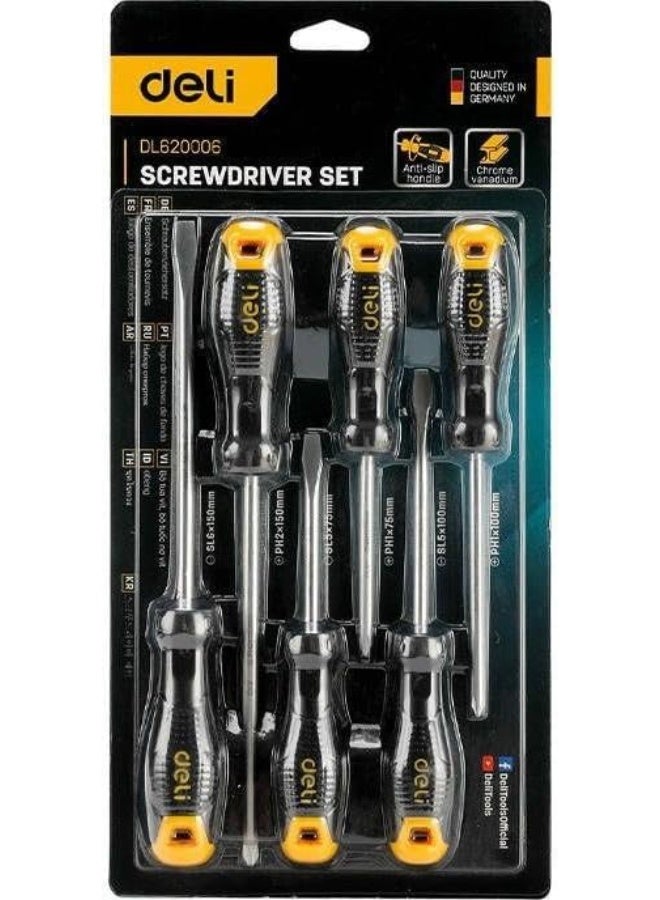Deli 6-Piece Screwdriver Set - High-Quality Alloy Steel Blades with Rubber-Plastic Handle - Professional DIY Tool Kit - Image 2