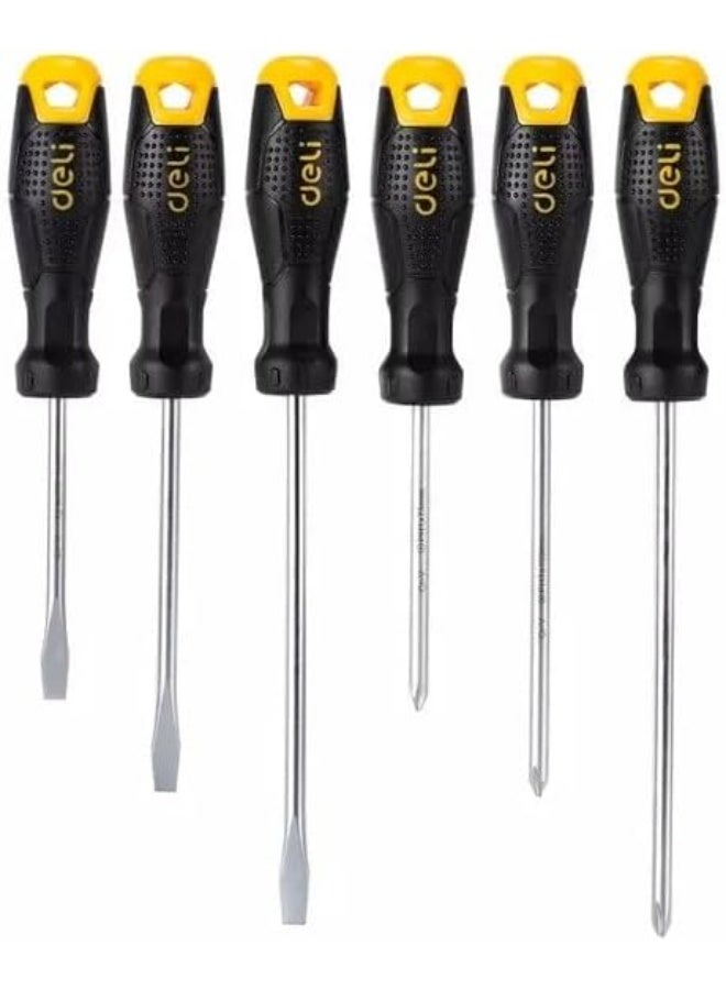 Deli 6-Piece Screwdriver Set - High-Quality Alloy Steel Blades with Rubber-Plastic Handle - Professional DIY Tool Kit - Image 1