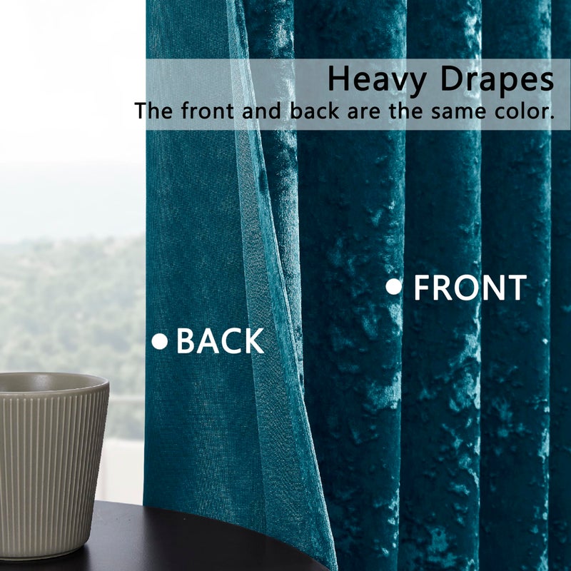 SMILETIME Tranquil Blue Crushed Velvet Curtains 52x84inch Rod Pocket Luxurious Thermal Insulated Soundproof Drapes Soft and Durable Light-Filtering Window Treatments for Living Room Bedroom, 2 Panels - Image 3