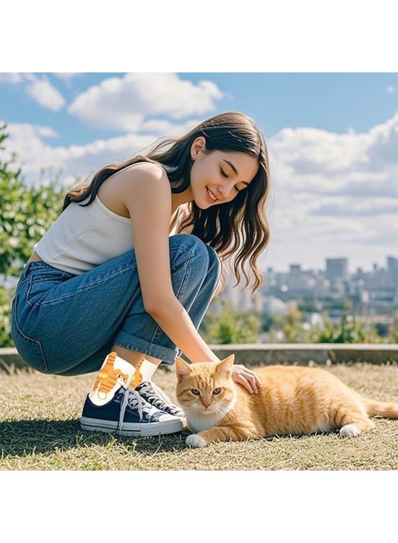 Barakah جوارب قطط ثلاثية الأبعاد، جوارب حيوانات، جوارب قطنية ناعمة مضحكة مع آذان بوم بوم للراحة والأناقة، قابلة للتنفس والتمدد للنساء هدايا المكتب المنزلي، 3 قطع (2 أبيض + 1 أسود) - Image 4