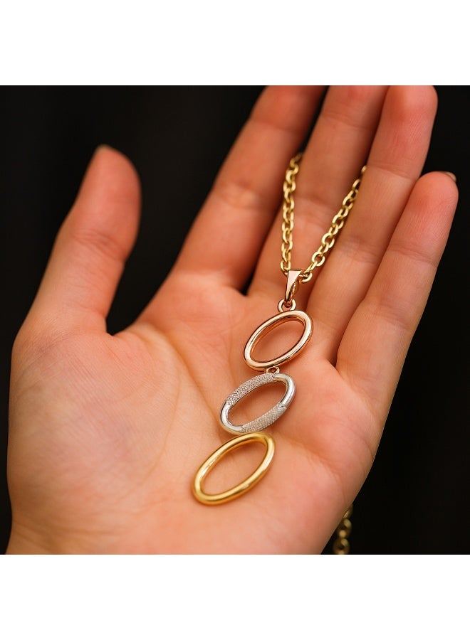 3Diamonds Tricolor Elegant Oval Pendant Necklace – Stylish Multi-tone Jewelry Gift  - Image 4